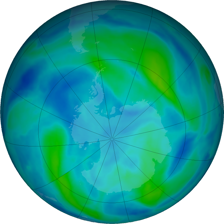 Antarctic ozone map for 19 March 2023